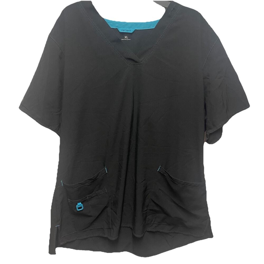 Carhartt Force Scrub Top Women’s XL Black V Neck Pockets Work Shirt